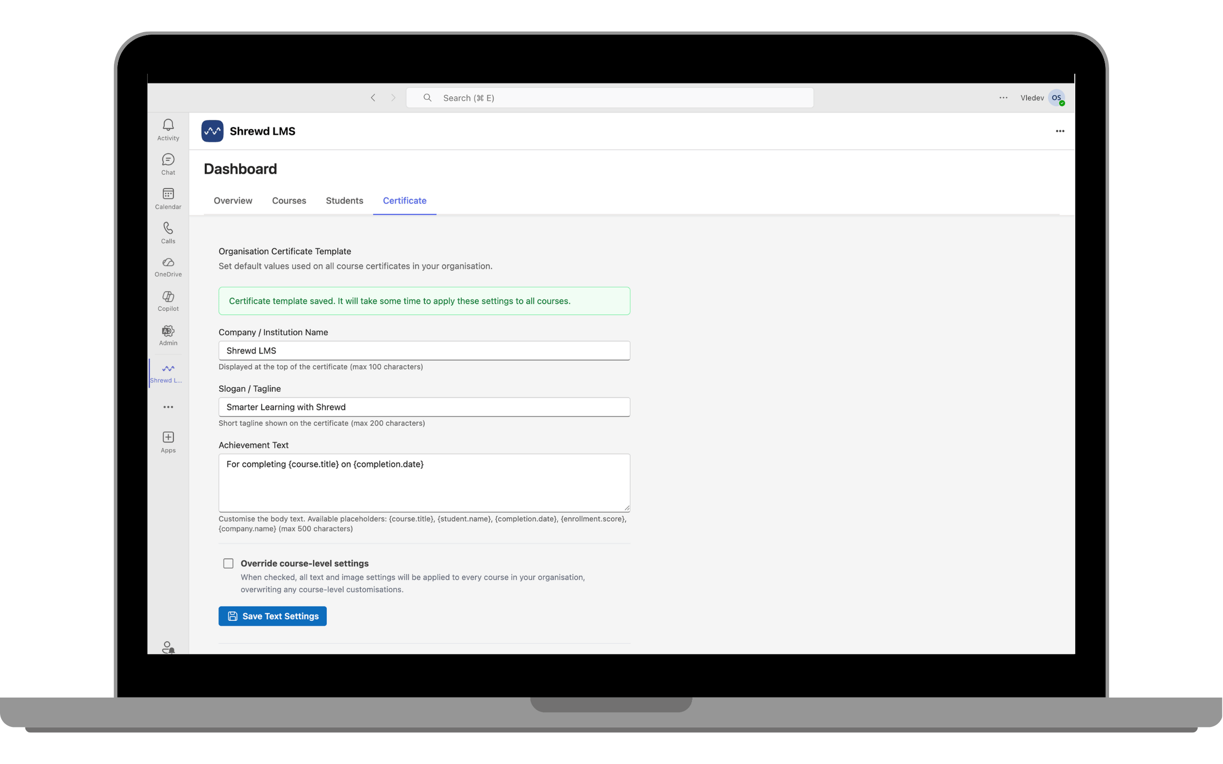 Certificate Template Settings 2