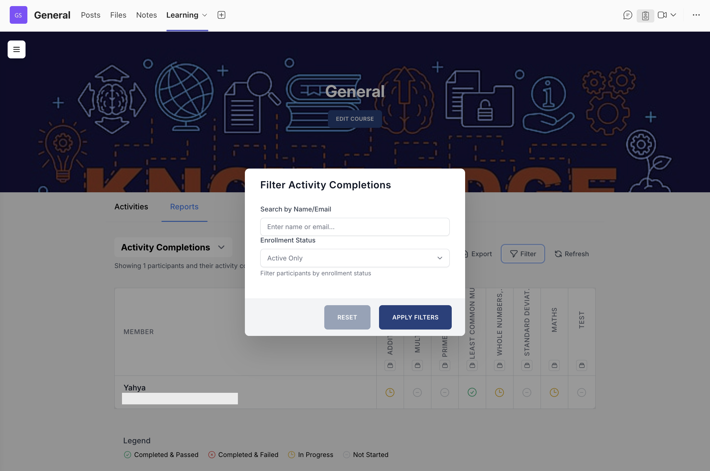 Activity Completions Filter