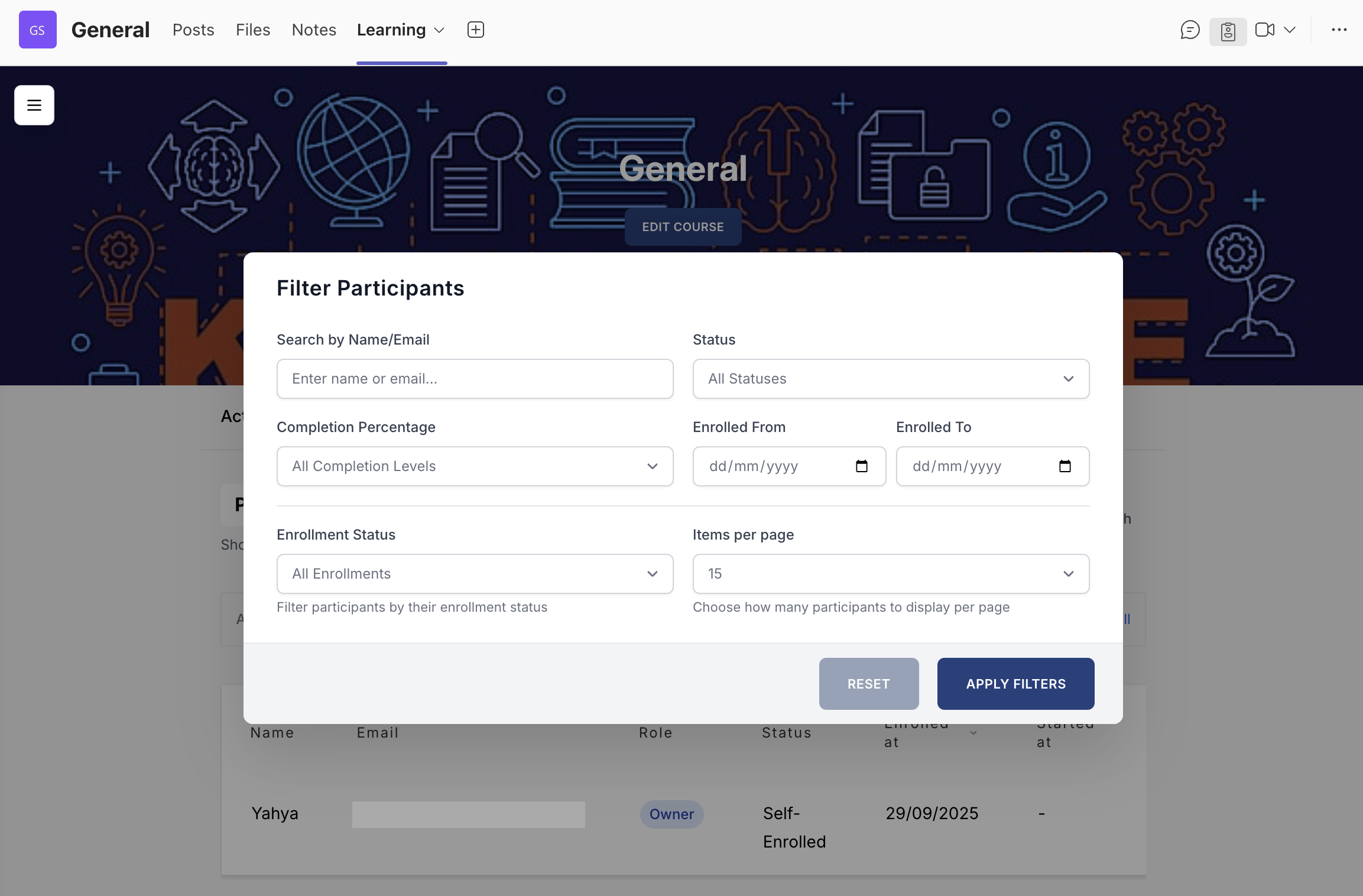 Participants Filter