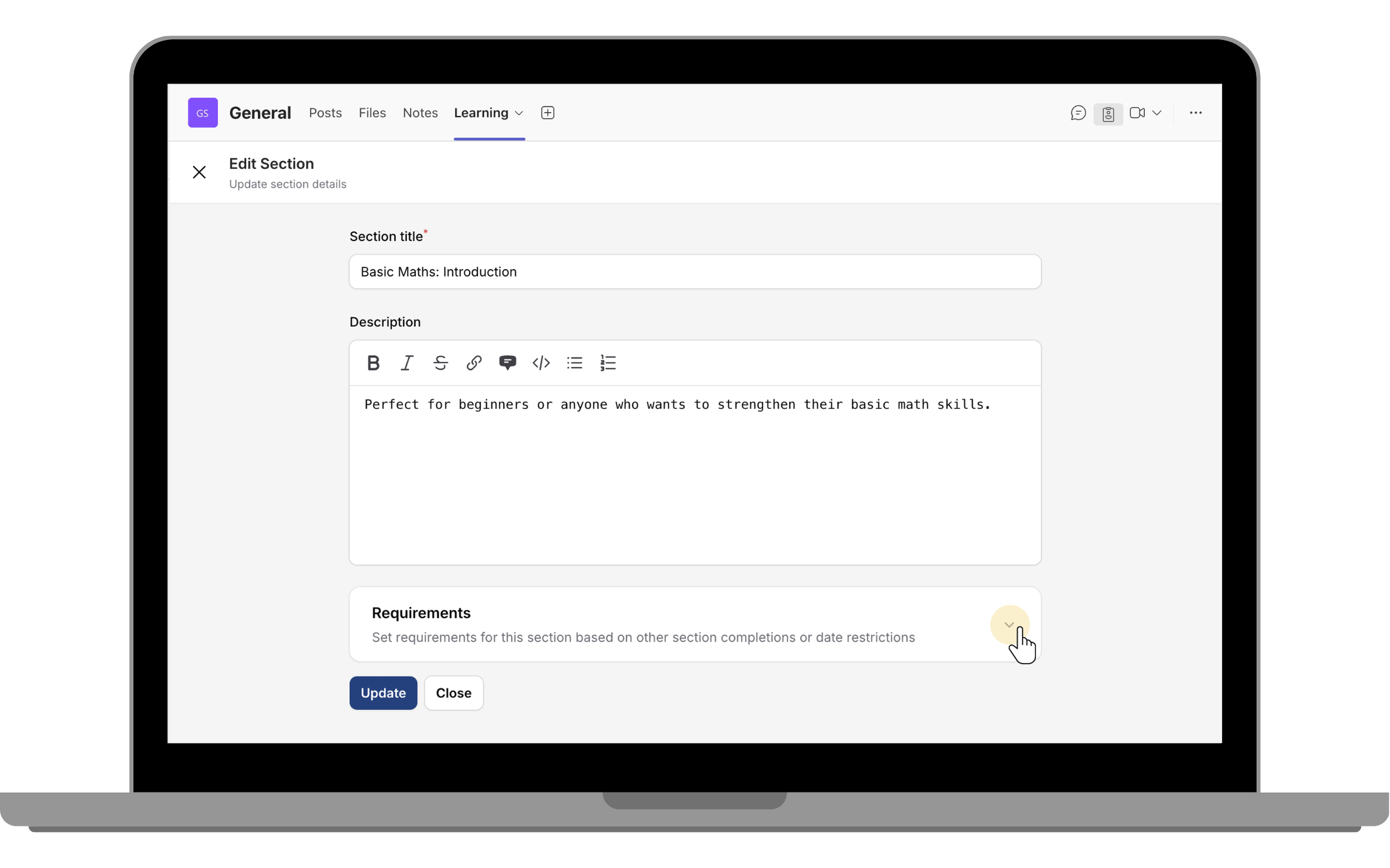 Section Requirements Dropdown